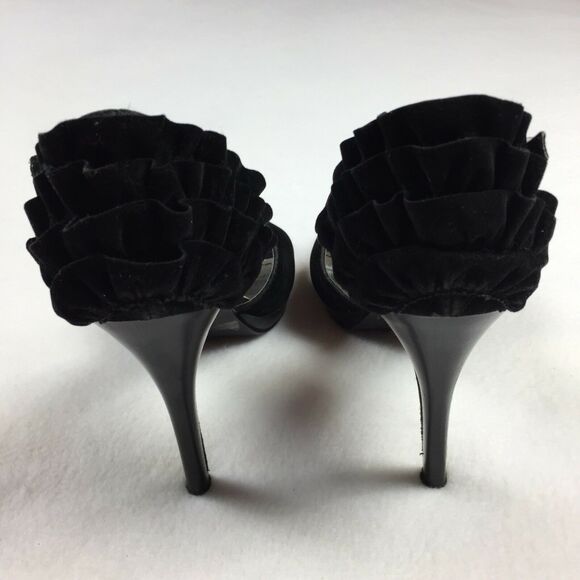 Dollhouse Maneater Heels Size 8.5 Sexy Black Ruffle Open Toe Pumps Womens 8 1/2 - Picture 3 of 8